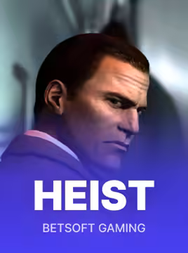 Image de la machine à sous Heist du fournisseur Betsoft Gaming et son cambrioleur masqué face à un coffre-fort